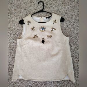 Banana Republic Embellished Cream Sleeveless Top S